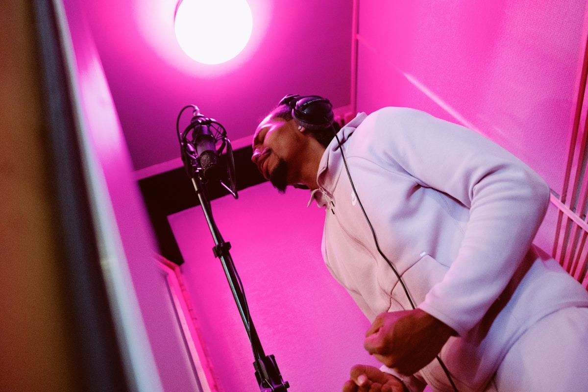 Music video production with artistic lighting